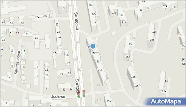 Szczecin, Santocka, 15, mapa Szczecina
