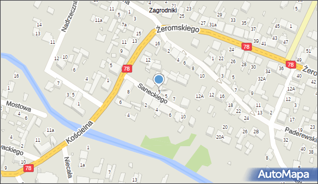 Szczekociny, Saneckiego, 3, mapa Szczekociny