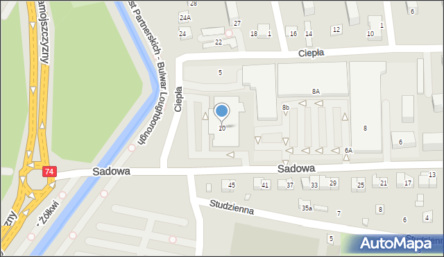 Zamość, Sadowa, 10, mapa Zamościa