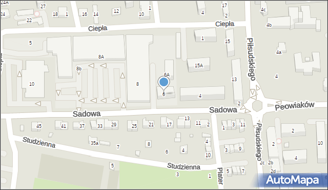 Zamość, Sadowa, 6, mapa Zamościa