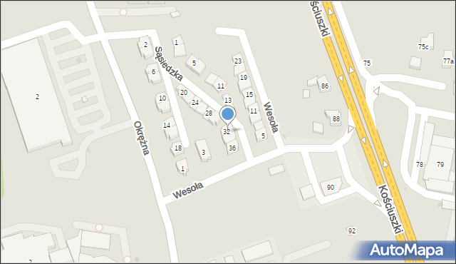 Żory, Sąsiedzka, 32, mapa Żor