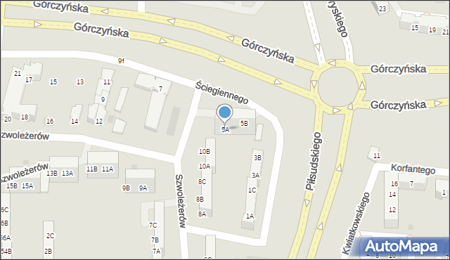 Gorzów Wielkopolski, Ściegiennego Piotra, ks., 5A, mapa Gorzów Wielkopolski