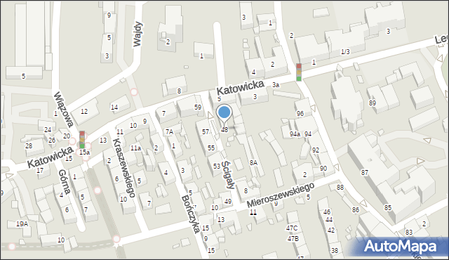 Katowice, Ścigały Franciszka, ks., 48, mapa Katowic