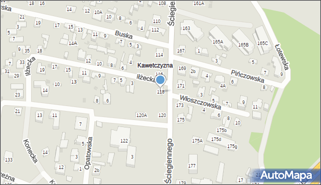 Kielce, Ściegiennego Piotra, ks., 118, mapa Kielc