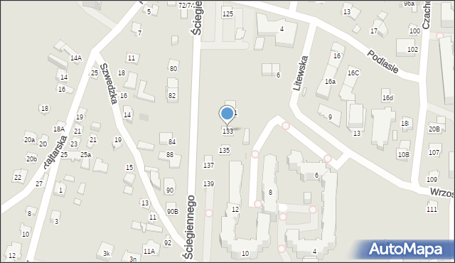 Kielce, Ściegiennego Piotra, ks., 133, mapa Kielc