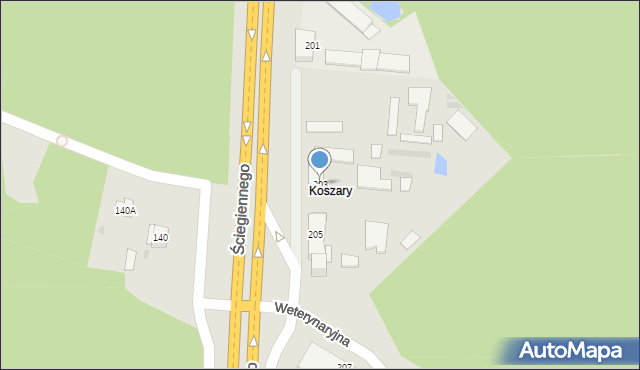 Kielce, Ściegiennego Piotra, ks., 203, mapa Kielc