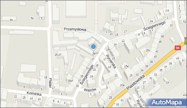 Legnica, Ściegiennego Piotra, ks., 25, mapa Legnicy