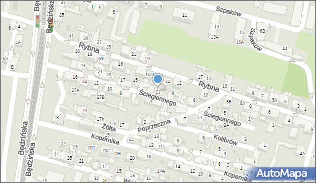 Sosnowiec, Ściegiennego Piotra, ks., 11, mapa Sosnowca
