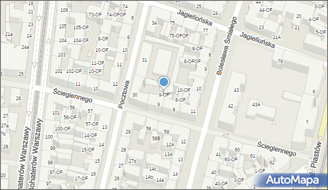 Szczecin, Ściegiennego Piotra, ks., 9-OF, mapa Szczecina