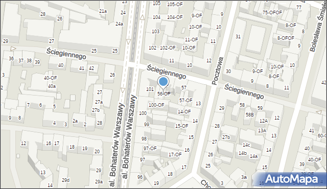 Szczecin, Ściegiennego Piotra, ks., 56-OF, mapa Szczecina