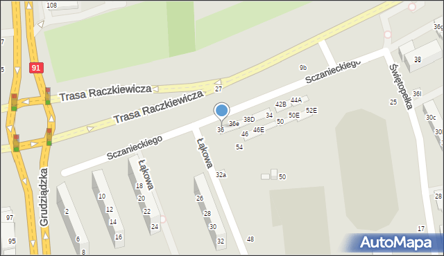 Toruń, Sczanieckiego Michała, 36a, mapa Torunia