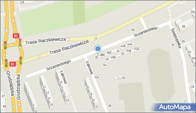 Toruń, Sczanieckiego Michała, 36b, mapa Torunia