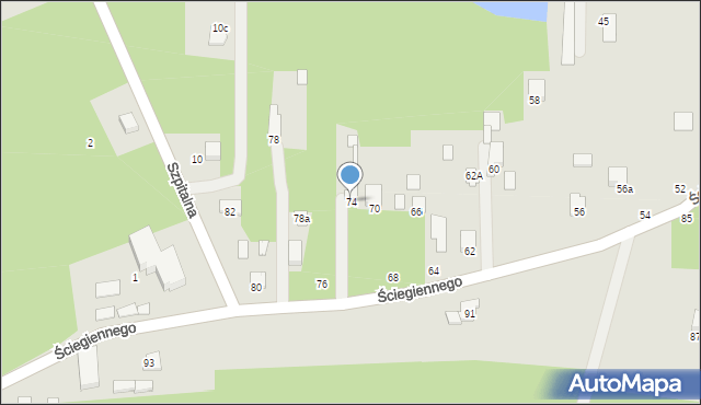 Tuszyn, Ściegiennego, ks., 74, mapa Tuszyn