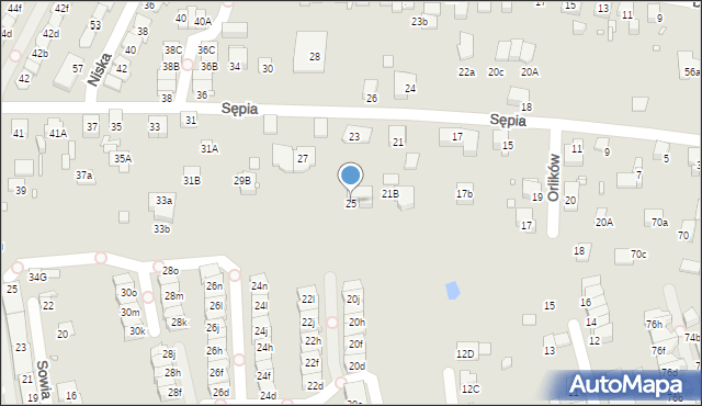 Katowice, Sępia, 25, mapa Katowic