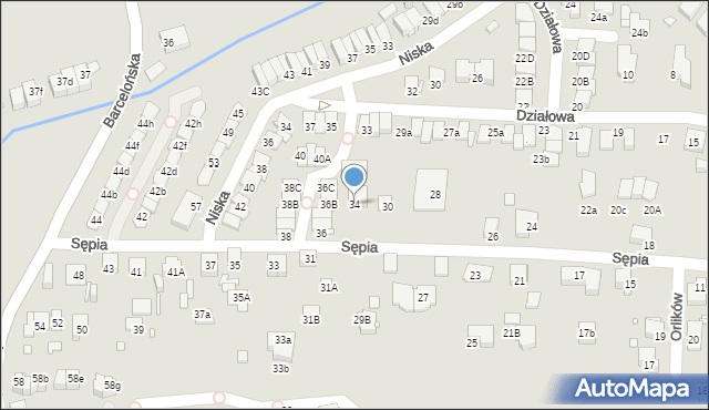 Katowice, Sępia, 34, mapa Katowic