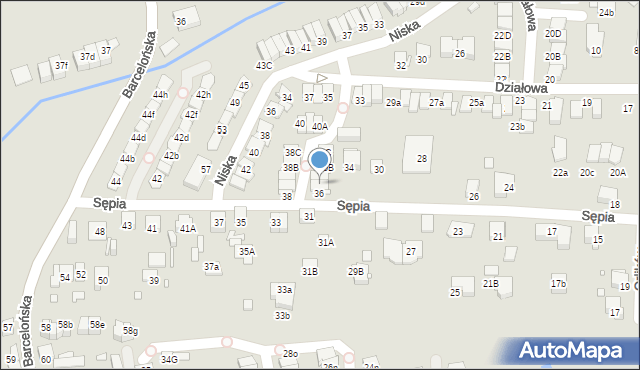 Katowice, Sępia, 36A, mapa Katowic