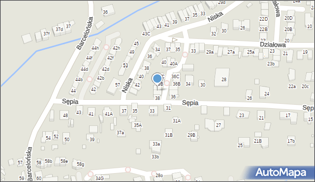 Katowice, Sępia, 38A, mapa Katowic