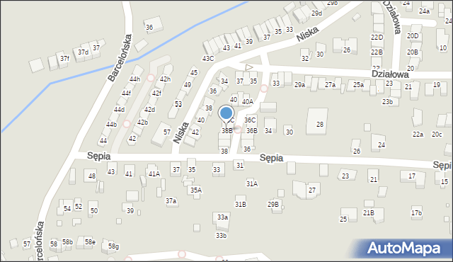 Katowice, Sępia, 38B, mapa Katowic