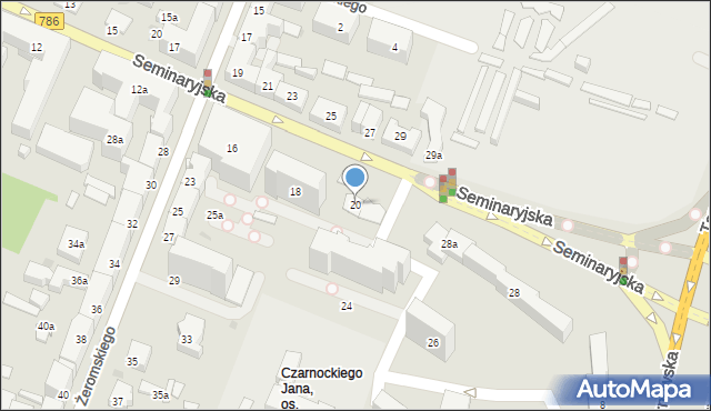 Kielce, Seminaryjska, 20, mapa Kielc