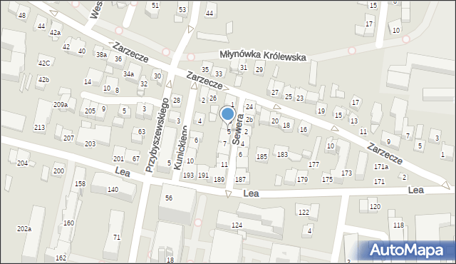 Kraków, Sewera, 5, mapa Krakowa