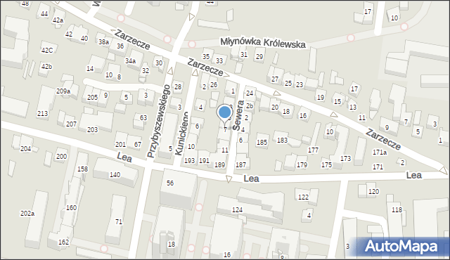 Kraków, Sewera, 7, mapa Krakowa