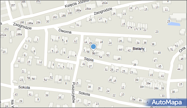 Kraków, Sępia, 56, mapa Krakowa