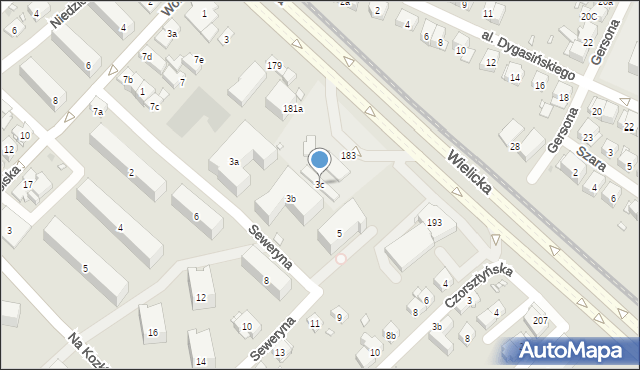 Kraków, Seweryna Tadeusza, prof., 3c, mapa Krakowa