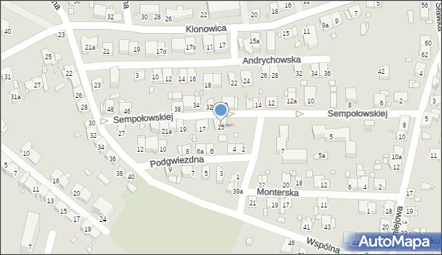 Kraków, Sempołowskiej Stefanii, 15, mapa Krakowa