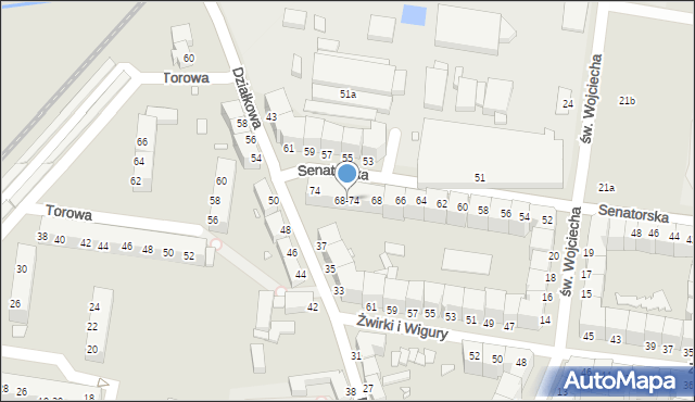 Legnica, Senatorska, 68-74, mapa Legnicy