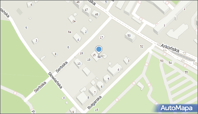 Szczecin, Serbska, 9a, mapa Szczecina