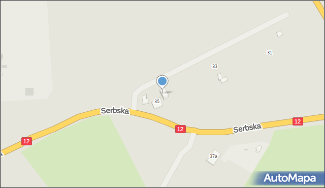 Żary, Serbska, 35a, mapa Żary