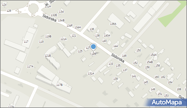 Biała Podlaska, Sidorska, 129, mapa Białej Podlaskiej