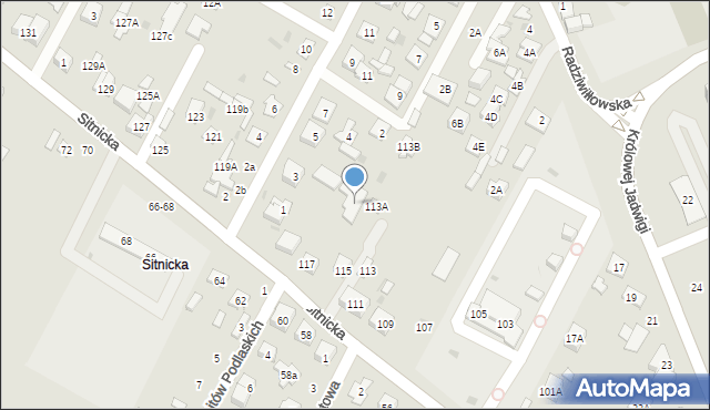 Biała Podlaska, Sitnicka, 115A, mapa Białej Podlaskiej