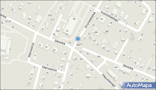 Biała Podlaska, Sitnicka, 51A, mapa Białej Podlaskiej