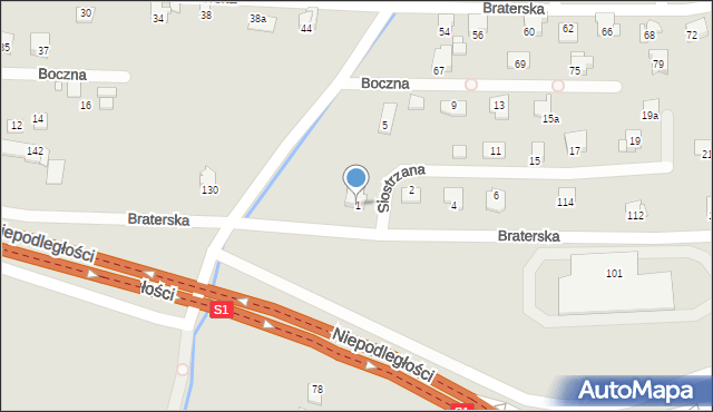 Bielsko-Biała, Siostrzana, 1, mapa Bielsko-Białej