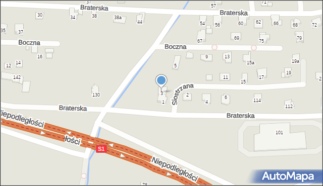 Bielsko-Biała, Siostrzana, 3, mapa Bielsko-Białej