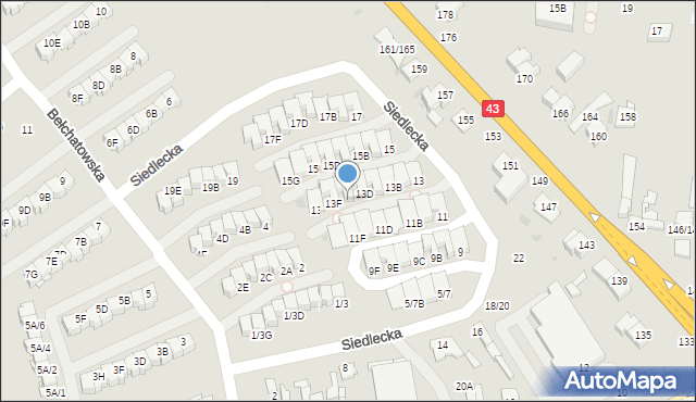 Częstochowa, Siedlecka, 13E, mapa Częstochowy