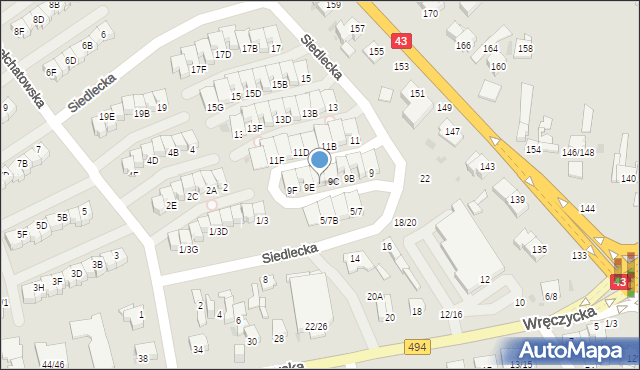 Częstochowa, Siedlecka, 9D, mapa Częstochowy