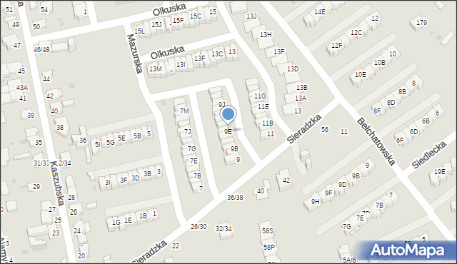 Częstochowa, Sieradzka, 9E, mapa Częstochowy