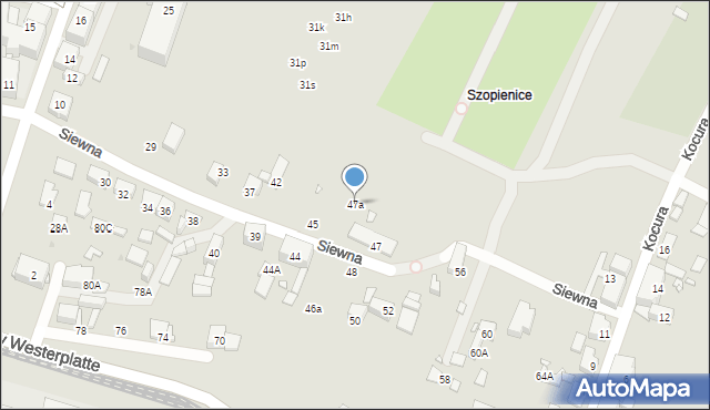 Katowice, Siewna, 47a, mapa Katowic