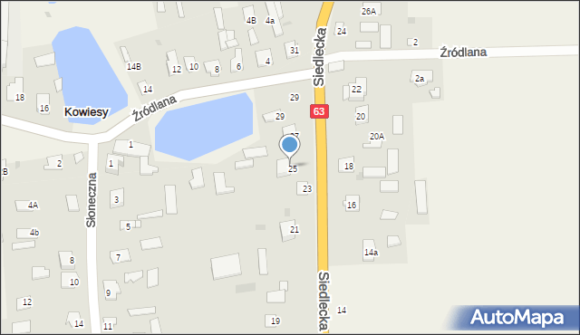 Kowiesy, Siedlecka, 25b, mapa Kowiesy