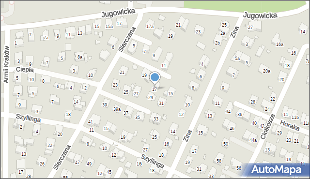 Kraków, Siarczana, 17, mapa Krakowa