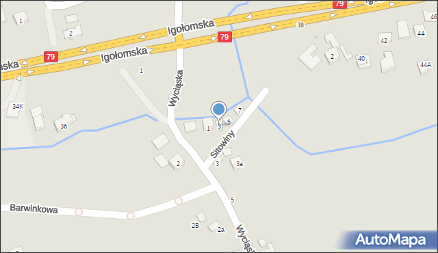 Kraków, Sitowiny, 3, mapa Krakowa