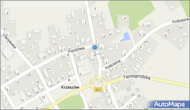 Krzeszów, Sieniawska, 12, mapa Krzeszów