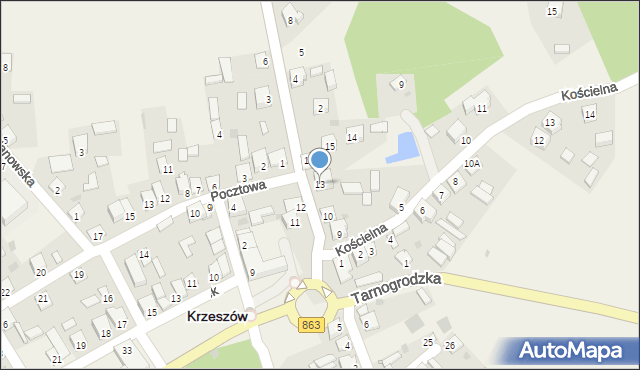 Krzeszów, Sieniawska, 13, mapa Krzeszów