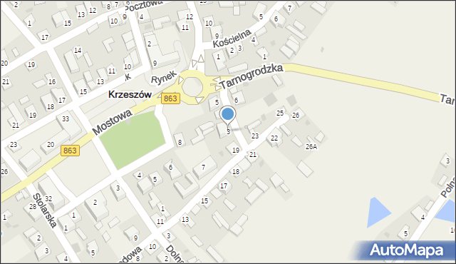 Krzeszów, Sieniawska, 3, mapa Krzeszów