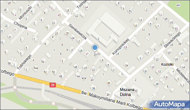 Mszana Dolna, Sienkiewicza Henryka, 13, mapa Mszana Dolna