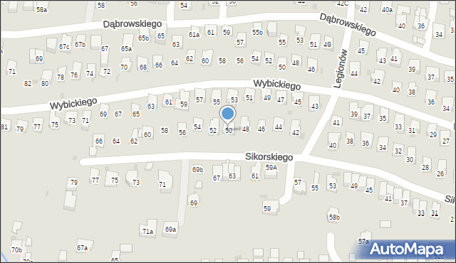 Myślenice, Sikorskiego Władysława, gen., 50, mapa Myślenice