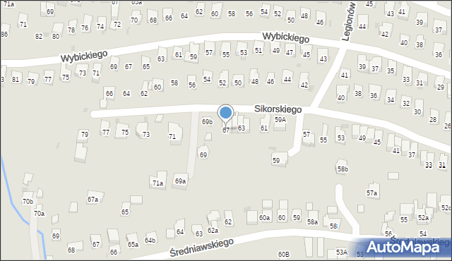 Myślenice, Sikorskiego Władysława, gen., 67, mapa Myślenice