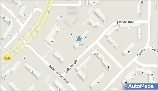 Olsztyn, Sikiryckiego Igora, 3, mapa Olsztyna